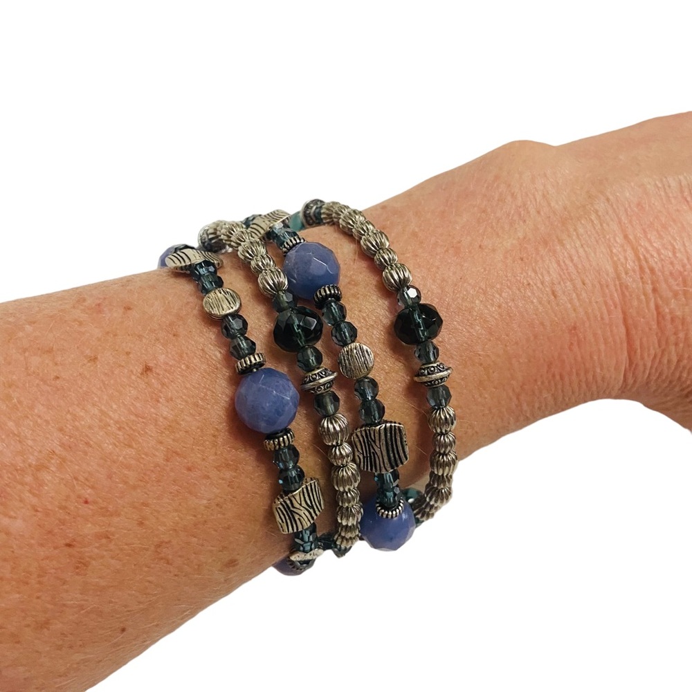 Vintage Crystal Faceted Beads Textured Rondelles Wraparound Bangle Bracelet